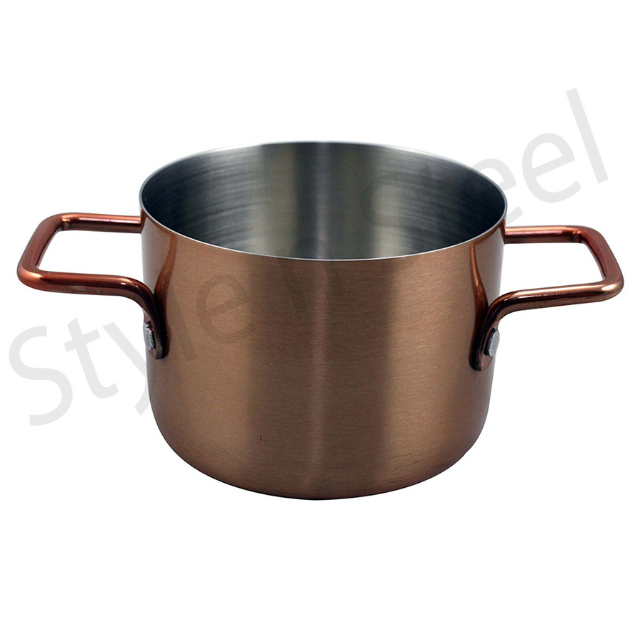 Mini Serving Casserole Outside Copper Color Stainless Steel High Quality Food Serving Stainless Steel Hot Pot for Sale