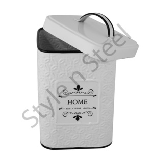 Galvanized Square Canister texture design  With Lid metal storage canisters tall silver square tin box at wholesale price