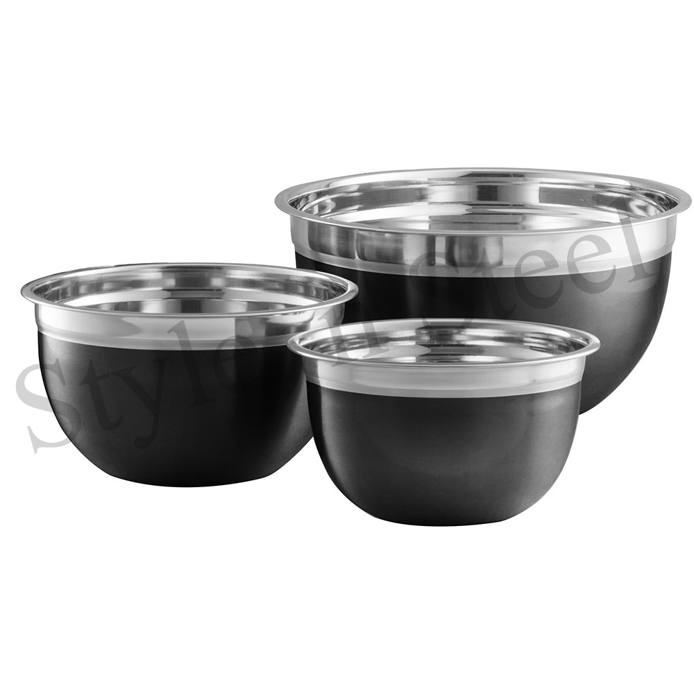 Mixing Kitchen Metal Fruit Salad Bowls set with lid Stainless Steel Bowl Two Tone German Bowl Black Hammered Stainless Steel