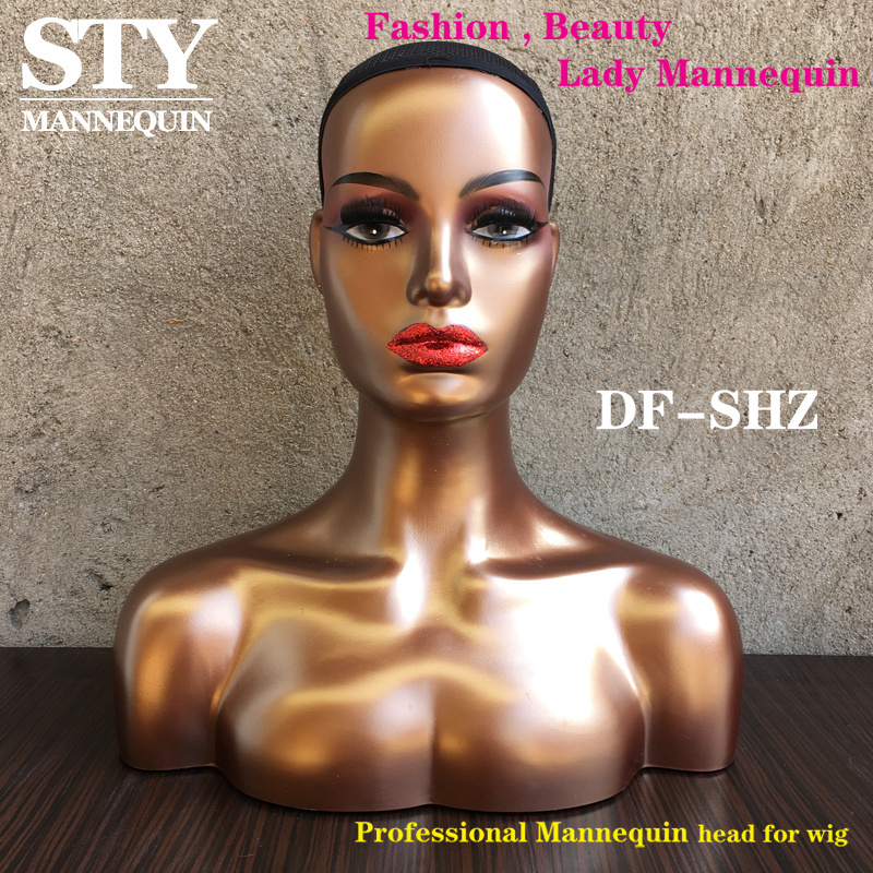 Wholesale High Quality African American Female Black Wig Display Gold Mannequin Head for Wig