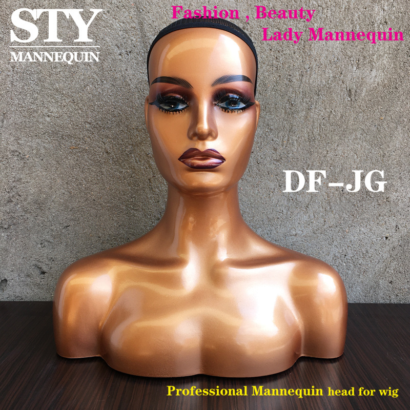 Wholesale High Quality African American Female Black Wig Display Gold Mannequin Head for Wig