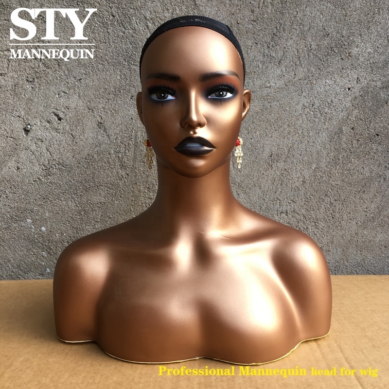 African American Wig Display Mannequin Head with Shoulder Realistic Half Body Double Shoulder Beautiful Manniquin Wig Head