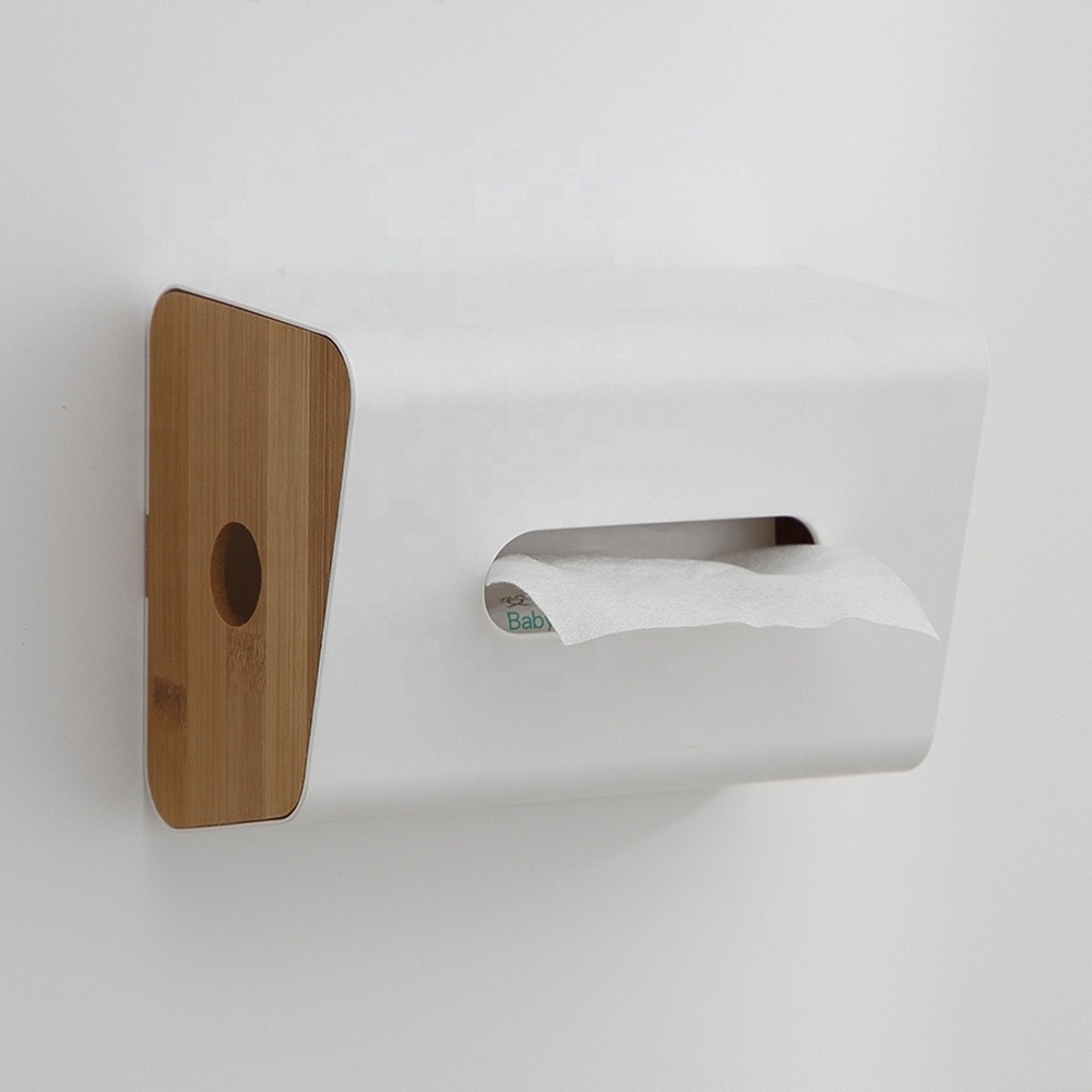 Wall mounted bamboo cover wooden tissue box