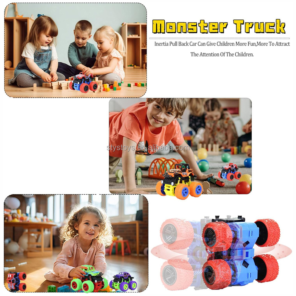 Children Gift Toys Friction Power Car Toys 4-Pack Off Road Wheel Stunt Car Monster Truck