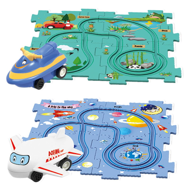 Plastic Puzzle Track Set Toy Electric Rail Sliding Airplane Car Toy DIY Assembly Rail Track Slot Toy