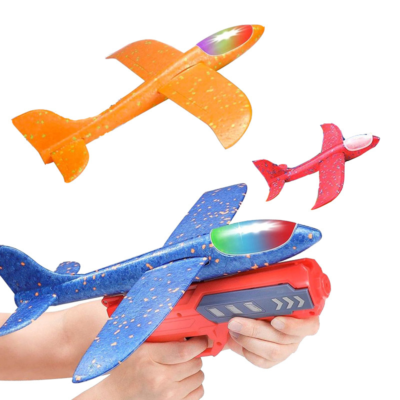 Airplane Launcher Toys Gun Outdoor Throwing Foam Planes Eject LED Light Flying Plane Catapult Toys Gun