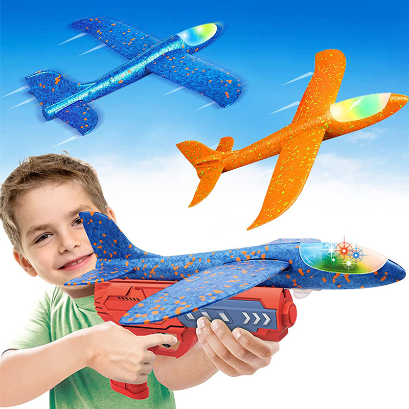 Airplane Launcher Toys Gun Outdoor Throwing Foam Planes Eject LED Light Flying Plane Catapult Toys Gun