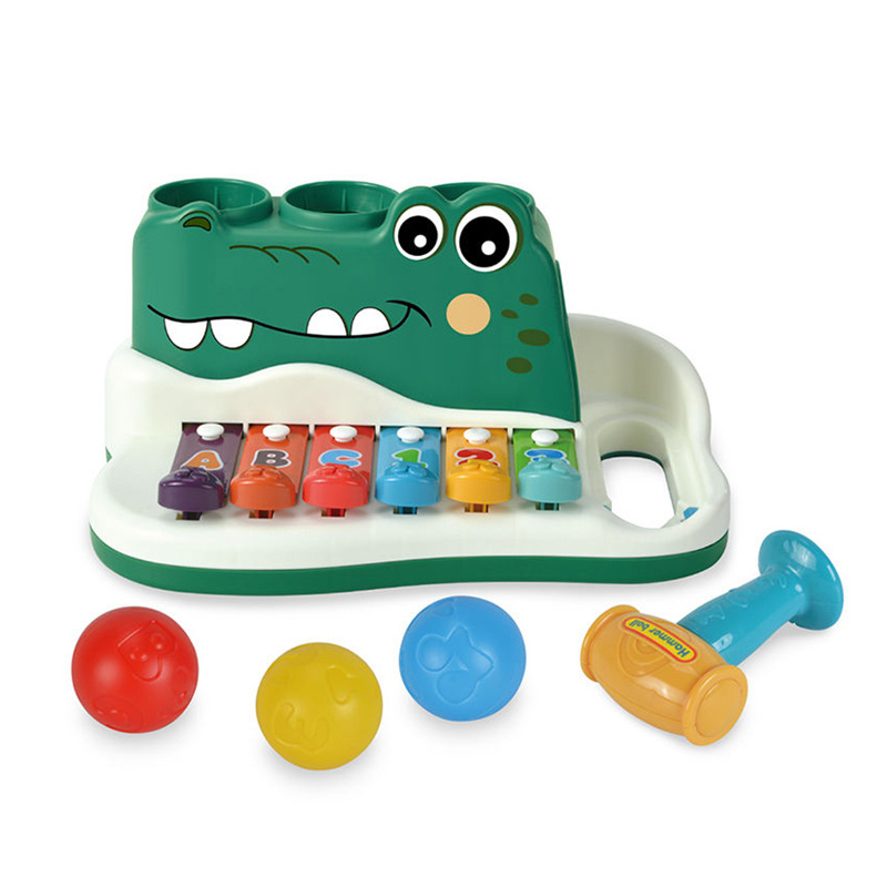 Funny Musical Baby Toys Plastic Crocodile Xylophone Music Instrument Hand Knock Piano Hammer Ball Toys