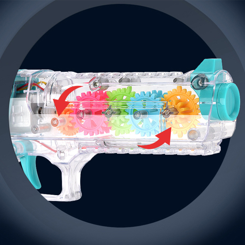 Electric Gear Rotating Musical Gun Toy Transparent Music Pistol Toy Vibration Flashing Light Gun