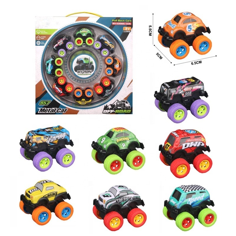 Mini Metal Pull Back Cars 8 Pack Die-cast Alloy Toy Vehicles Friction Powered Monster Trucks