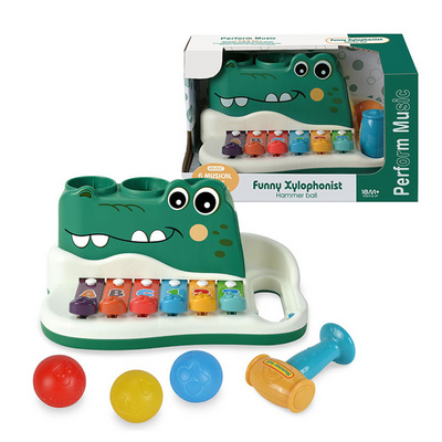 Funny Musical Baby Toys Plastic Crocodile Xylophone Music Instrument Hand Knock Piano Hammer Ball Toys