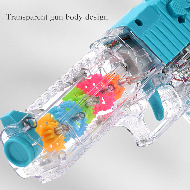 Electric Gear Rotating Musical Gun Toy Transparent Music Pistol Toy Vibration Flashing Light Gun