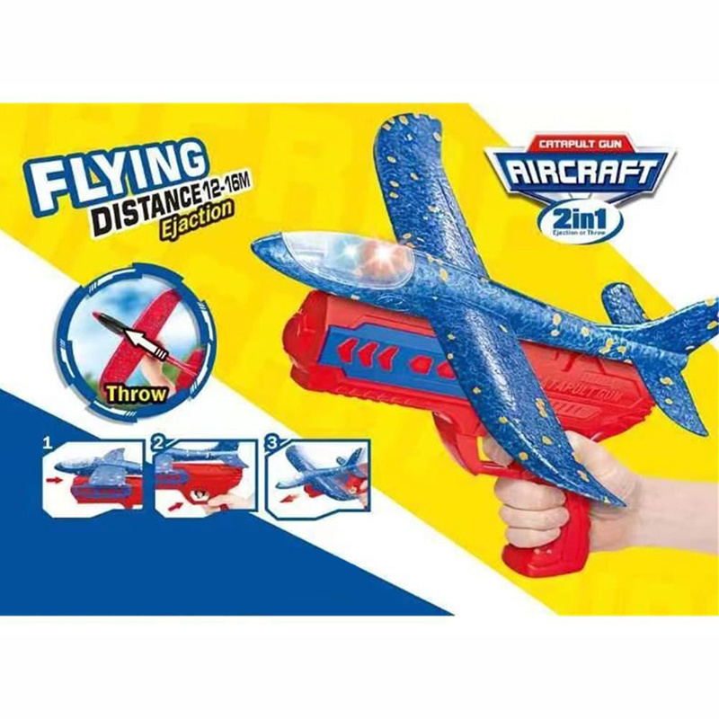 Airplane Launcher Toys Gun Outdoor Throwing Foam Planes Eject LED Light Flying Plane Catapult Toys Gun