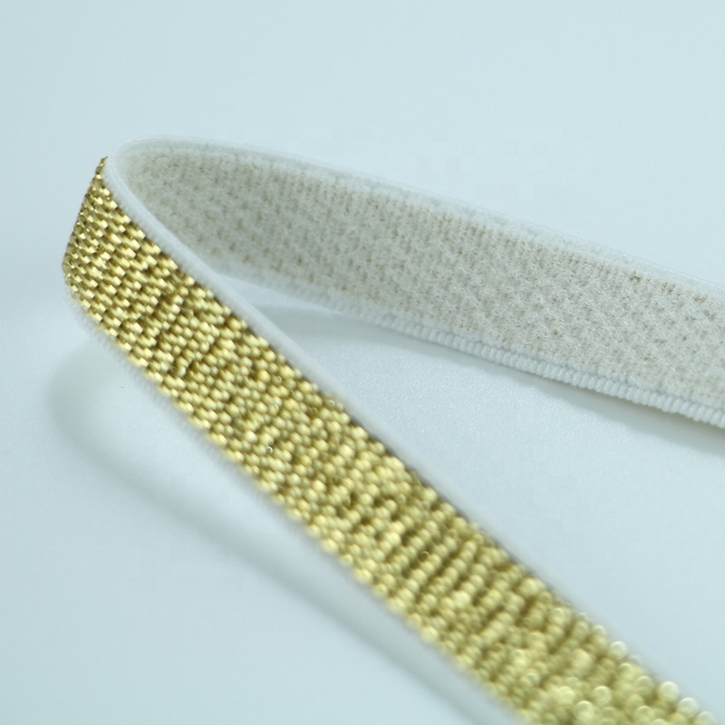 Manufacturer custom high Tenacity extended glittering silver gold metallic stripe elastic webbing band for garments