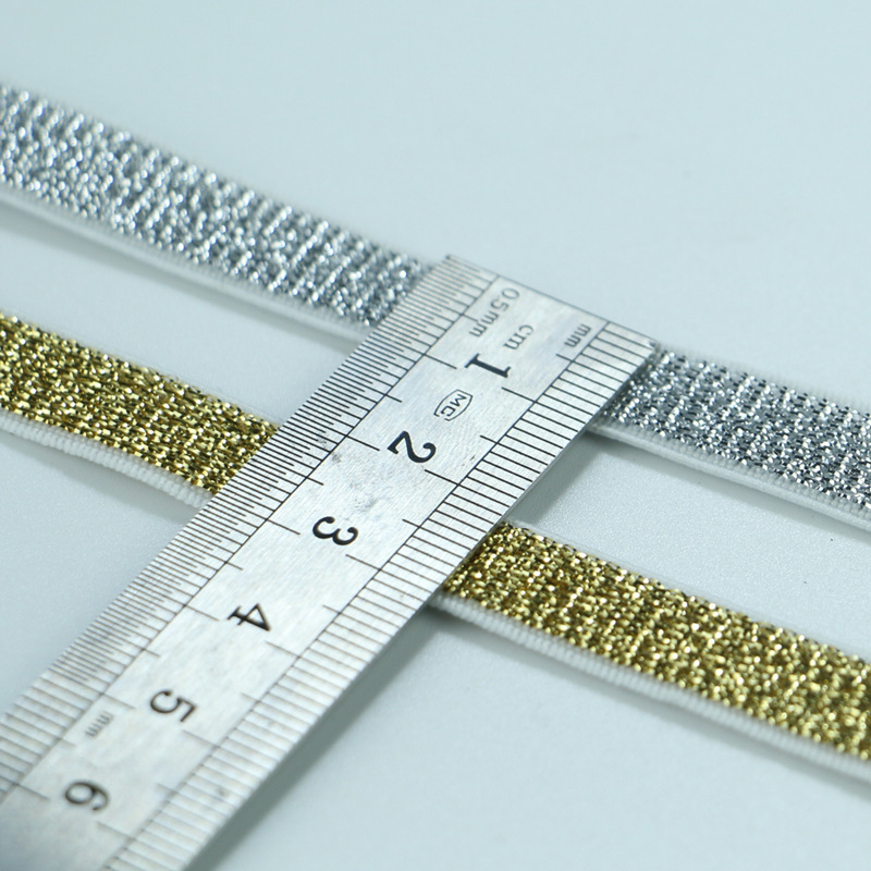 Manufacturer custom high Tenacity extended glittering silver gold metallic stripe elastic webbing band for garments