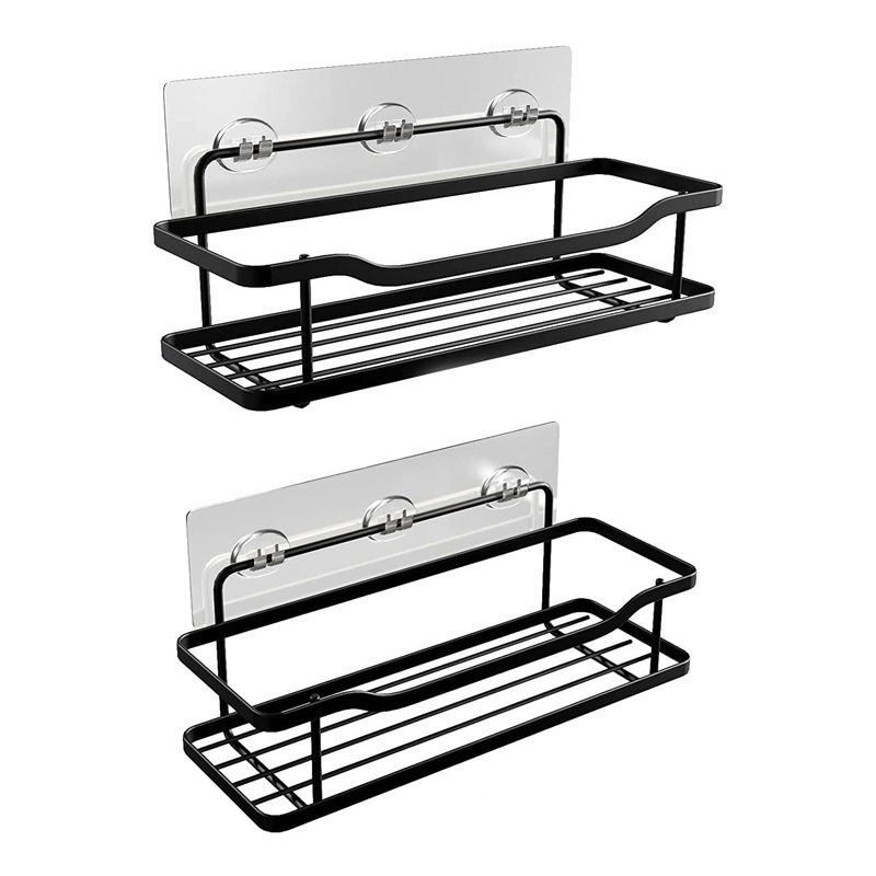 Wall Mounted No Drilling Adhesive Shower Caddy Shower Shelves Bathroom Storage Racks Holders With Hooks