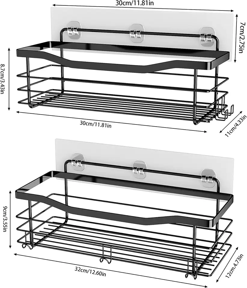 Wall Mounted No Drilling Adhesive Shower Caddy Shower Shelves Bathroom Storage Racks Holders With Hooks