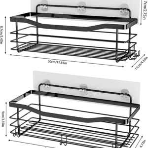 Wall Mounted No Drilling Adhesive Shower Caddy Shower Shelves Bathroom Storage Racks Holders With Hooks