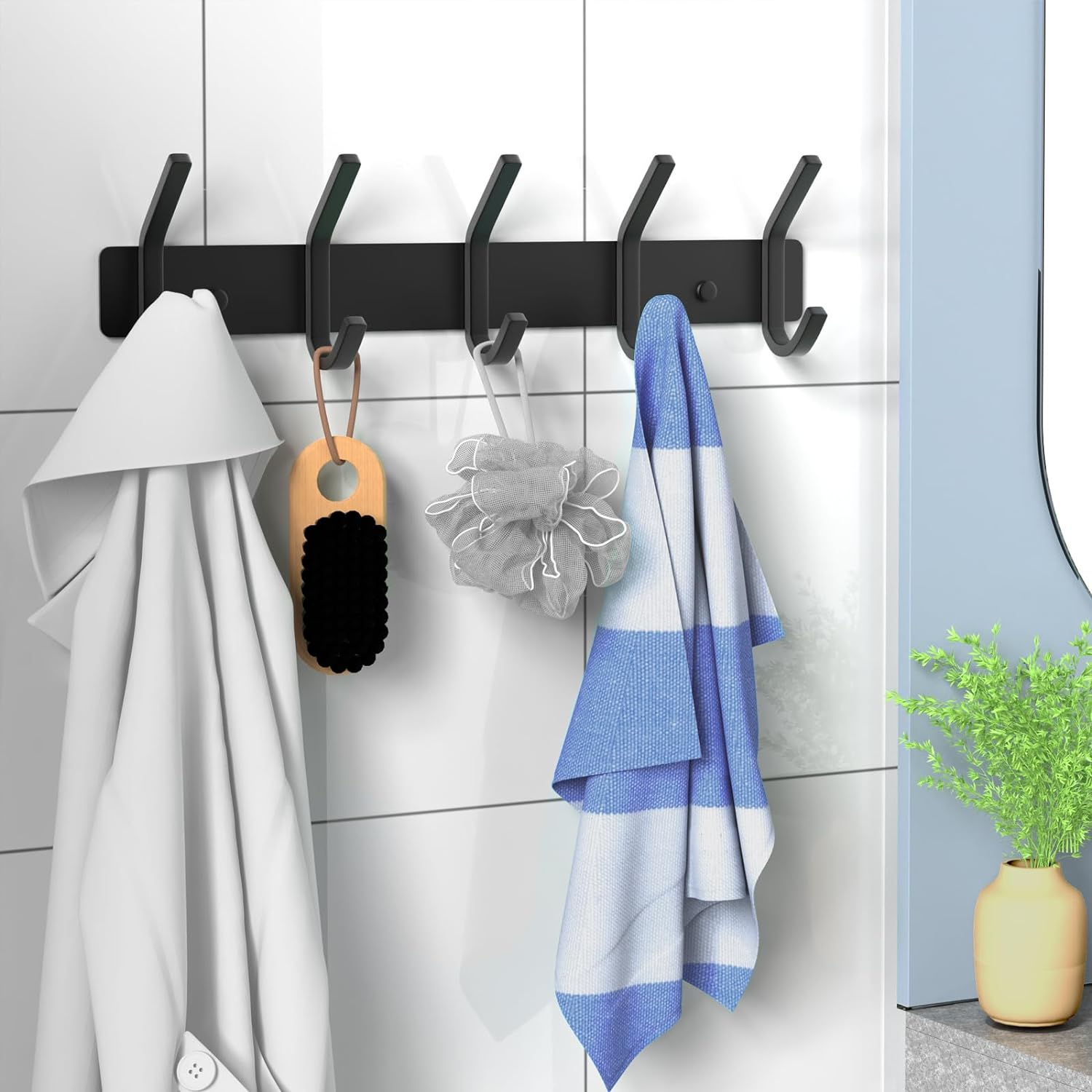 Heavy Duty Metal 5 Coat Hooks Rack Hook Rail Wall Coat Rack with Hooks for Clothes Entryway