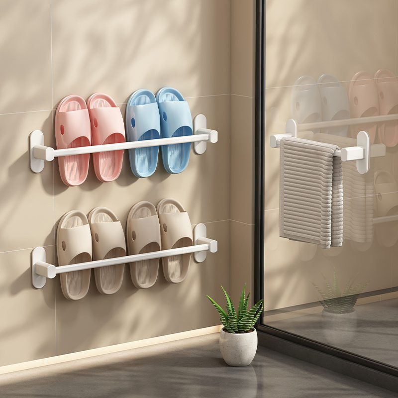 Bathroom Wall Mounted Drain Shelf Simple Towel Rack No Drilling Shoe Rack For Home