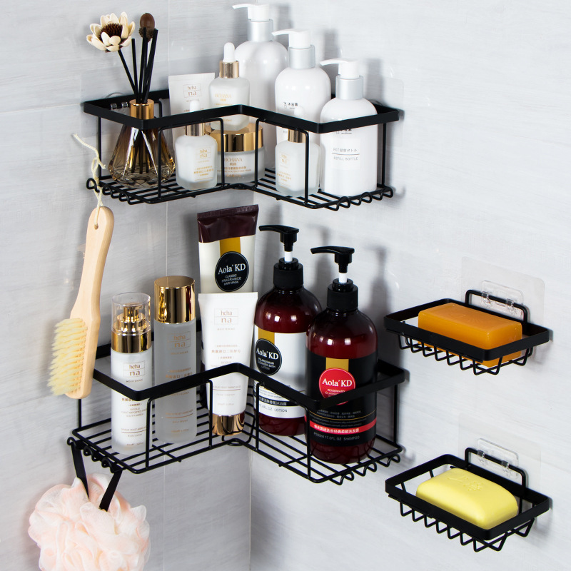 Multifunction Wall Mounted Bathroom Shower Organizer No Drilling Triangular Corner Shower Caddy Storage Rack With Soap Holder