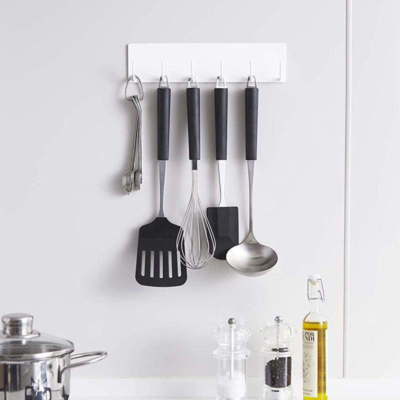 White Magnetic Suction Shelf Kitchen Shelf Hole-Free Perforated Metal Storage 5 Hook Organizer