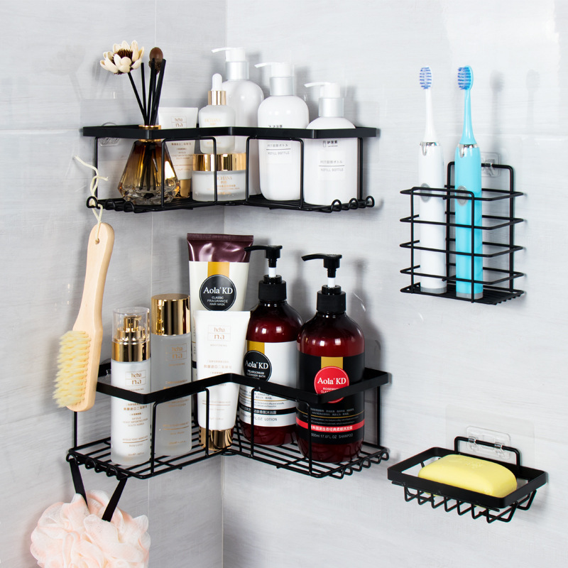 Multifunction Wall Mounted Bathroom Shower Organizer No Drilling Triangular Corner Shower Caddy Storage Rack With Soap Holder