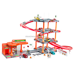 hot selling 63pcs DIY Assembly gas station racing track toys car parking lot play set