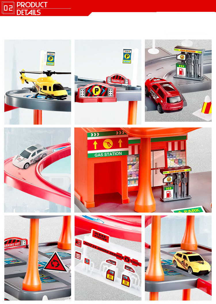 hot selling 63pcs DIY Assembly gas station racing track toys car parking lot play set