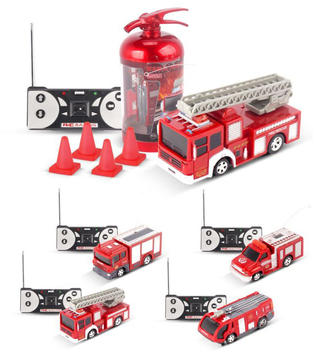 Wholesale 1:58 Mini Kids rc Plastic Electric toys remote control fire truck with fire extinguisher toys