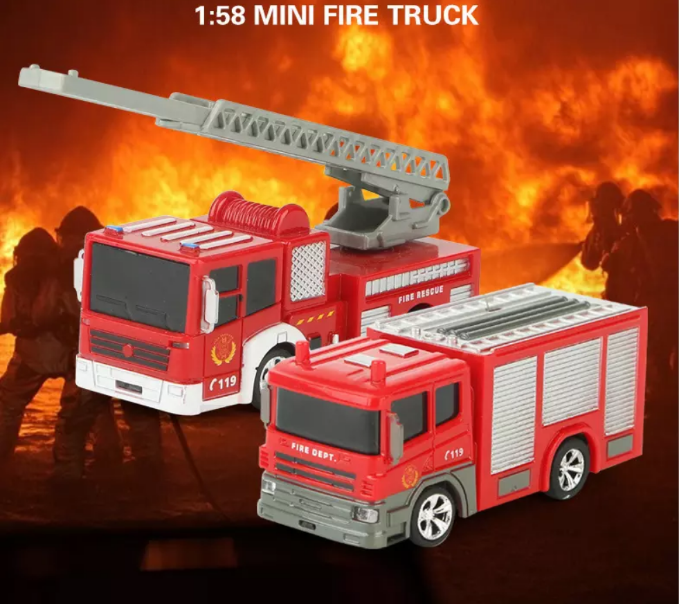 Wholesale 1:58 Mini Kids rc Plastic Electric toys remote control fire truck with fire extinguisher toys