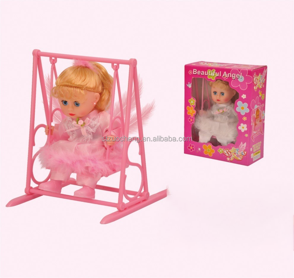 Wholesale realistic sound light battery operated doll swing white pink Swing angel baby girl doll toy