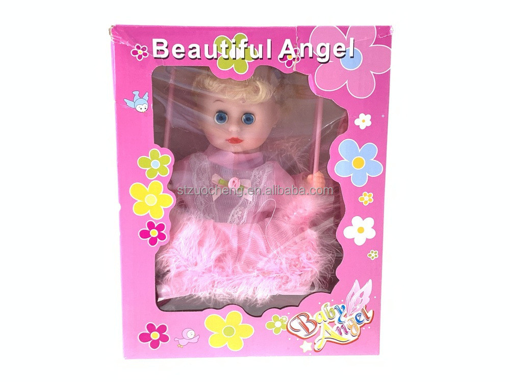 Wholesale realistic sound light battery operated doll swing white pink Swing angel baby girl doll toy