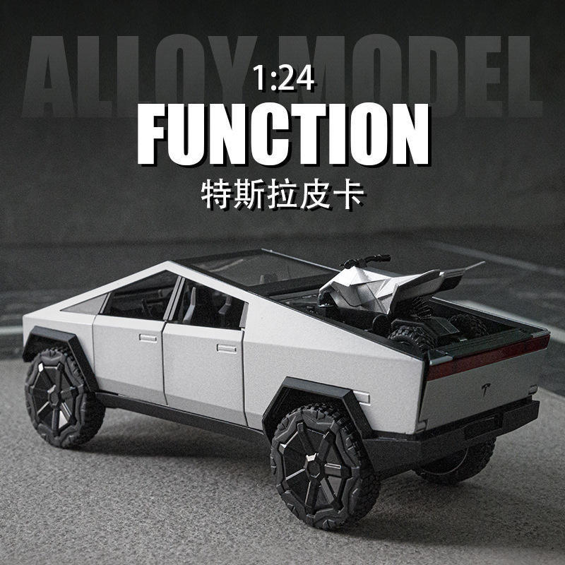 1:24 big+small Simulatoin ATV diecast car pickup truck Sound Light pullback Tesla cybertruck Model Car