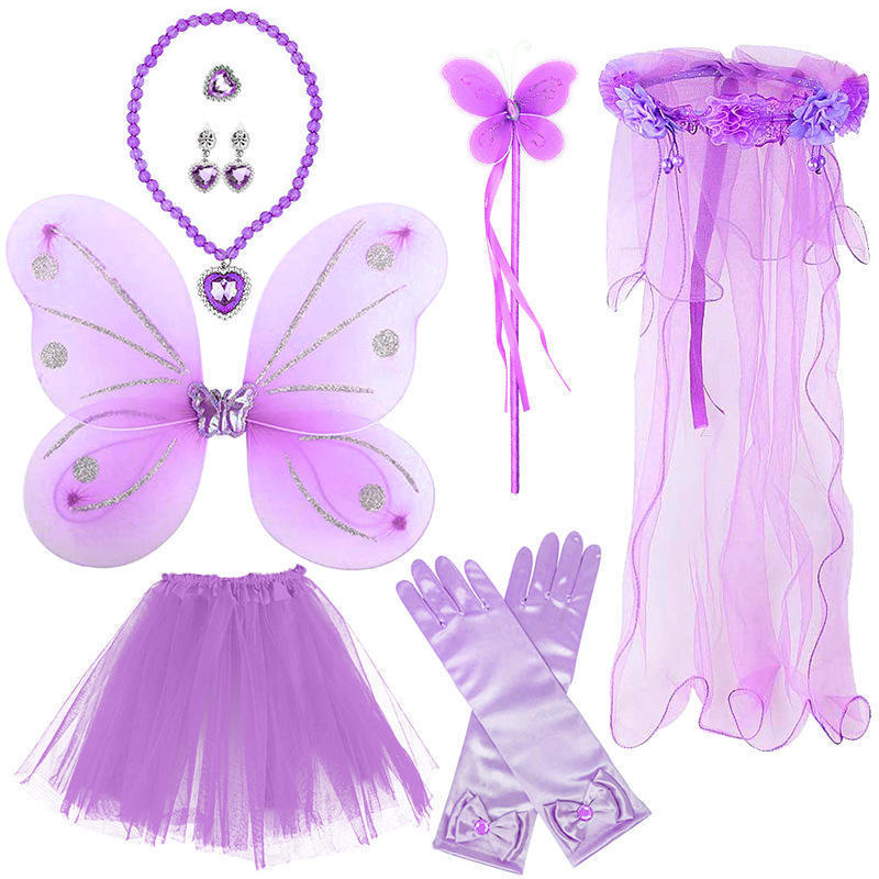 Accessories Girls Princess Crown Short Skirt Butterfly Wings Cosplay Costume Dress Up Set