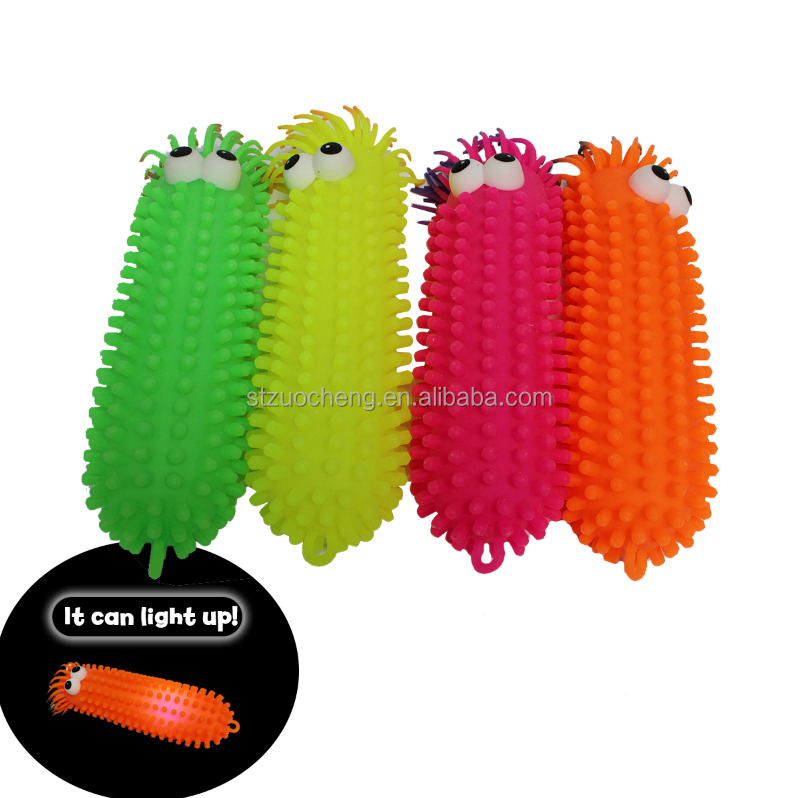 Newest Arrival 13 inches long hair 3D eyes stress relief venting toy flashing lighting puffer ball for kids