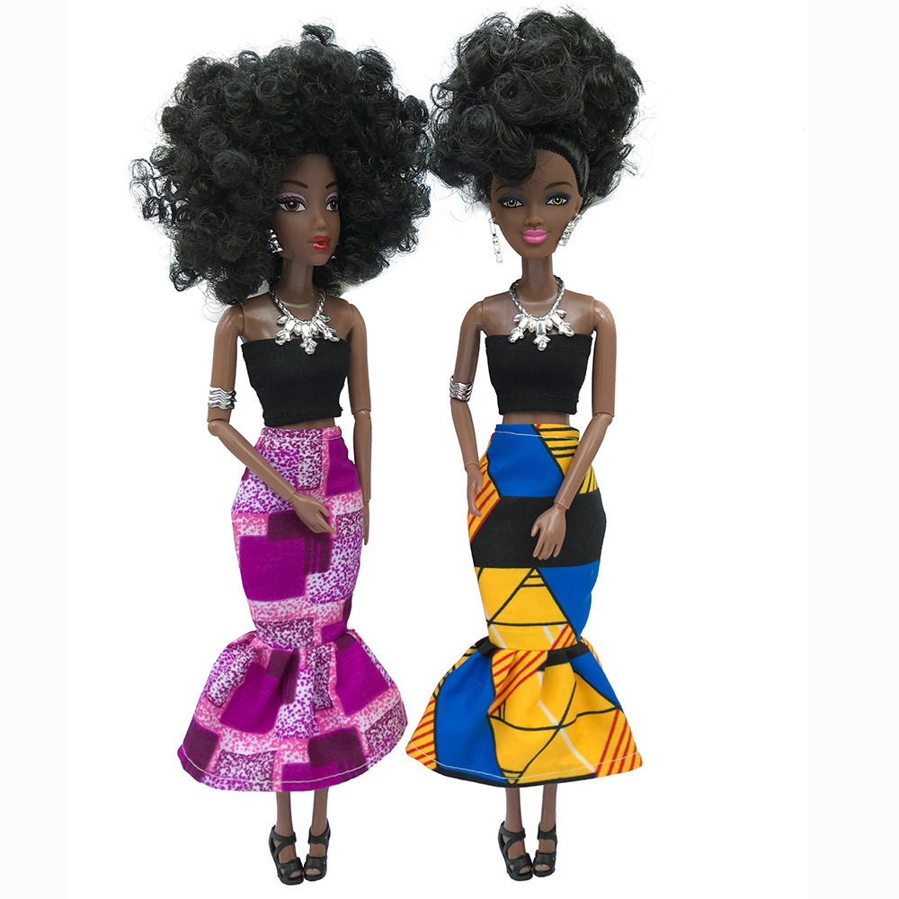 long skirt 11.5 inch fashion bjd black skin dolls african black dolls with afro hair