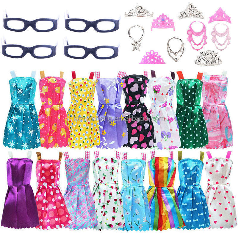 New 26-30cm mini Doll Clothes 10 Pieces Set + Glasses + Crown Necklace Color Multi-style Doll Accessories