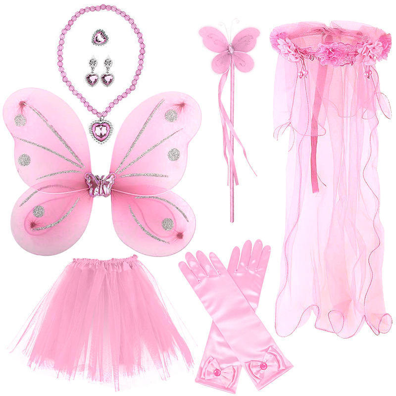 Accessories Girls Princess Crown Short Skirt Butterfly Wings Cosplay Costume Dress Up Set