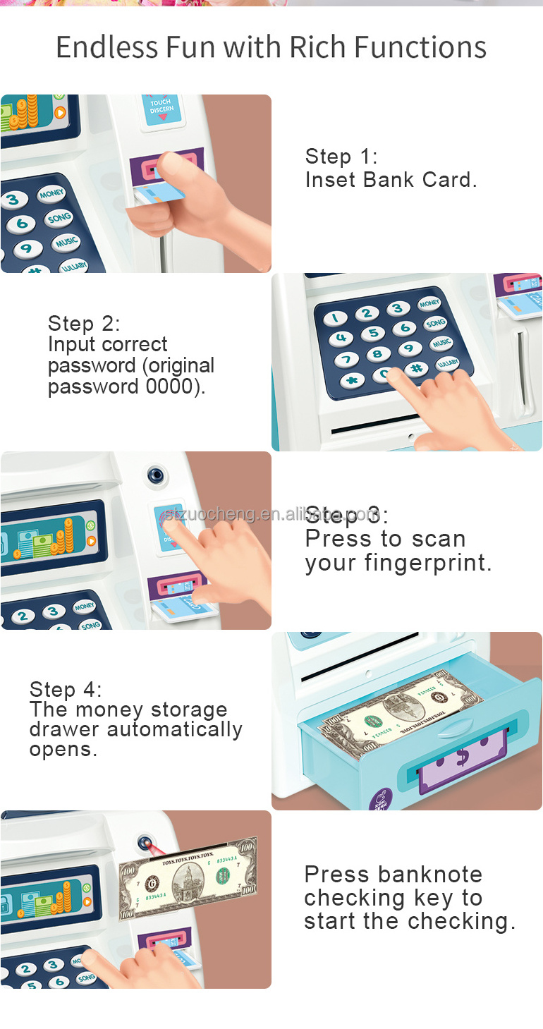 Hot Selling Light music mini atm bank fingerprint lock money detection ATM Piggy Bank