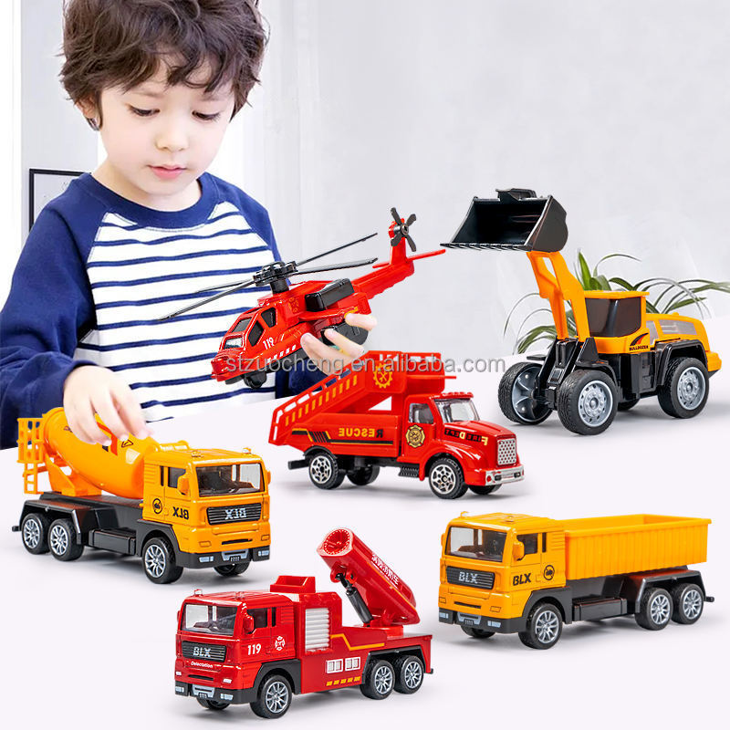 IN STOCK 6PCS and 15PCS car toy Simulation crane mixer friction toy vehicle engineering diecast alloy car model