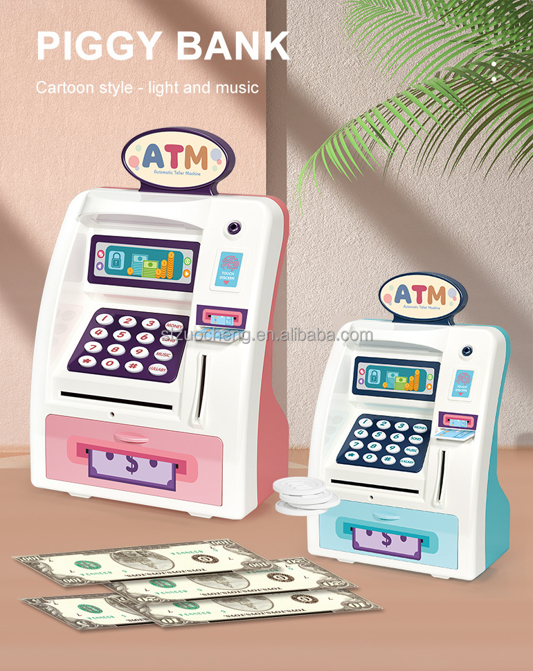 Hot Selling Light music mini atm bank fingerprint lock money detection ATM Piggy Bank