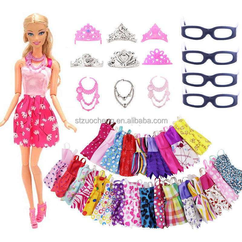 New 26-30cm mini Doll Clothes 10 Pieces Set + Glasses + Crown Necklace Color Multi-style Doll Accessories