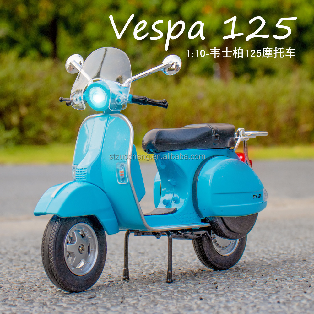 Popular 1:10 vespa 125 Model Simulation Collection light sound Alloy miniature Model Die-cast motorcycle for kids