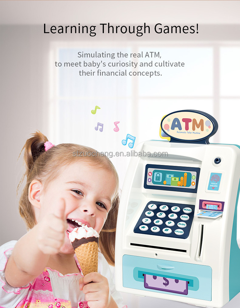 Hot Selling Light music mini atm bank fingerprint lock money detection ATM Piggy Bank