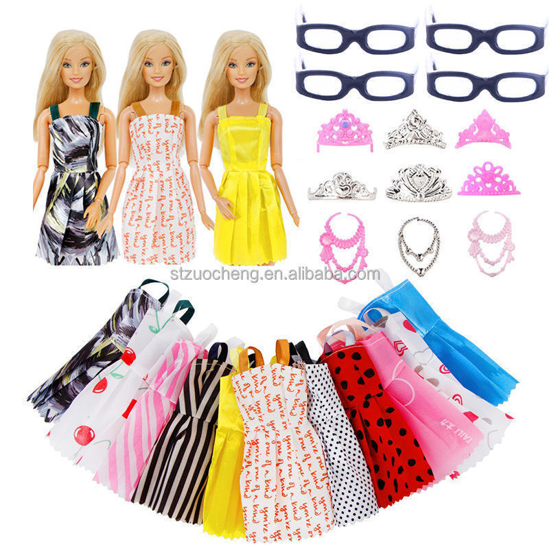 New 26-30cm mini Doll Clothes 10 Pieces Set + Glasses + Crown Necklace Color Multi-style Doll Accessories