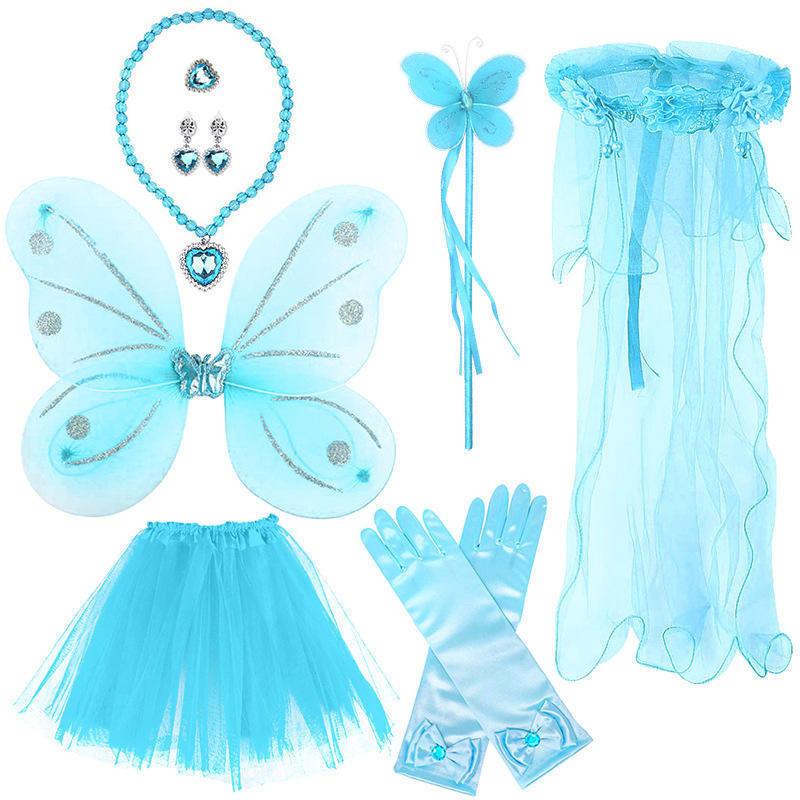 Accessories Girls Princess Crown Short Skirt Butterfly Wings Cosplay Costume Dress Up Set