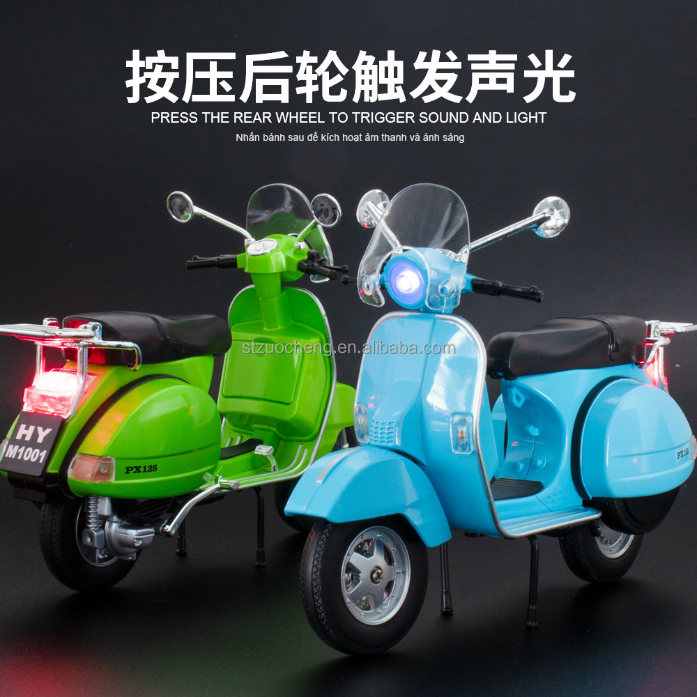 Popular 1:10 vespa 125 Model Simulation Collection light sound Alloy miniature Model Die-cast motorcycle for kids