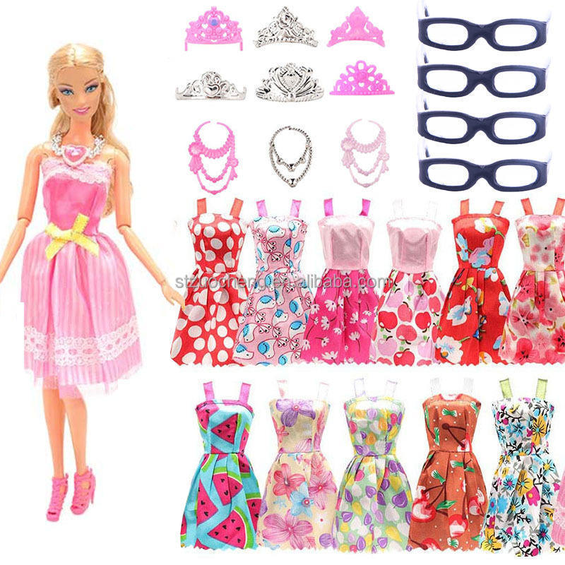 New 26-30cm mini Doll Clothes 10 Pieces Set + Glasses + Crown Necklace Color Multi-style Doll Accessories