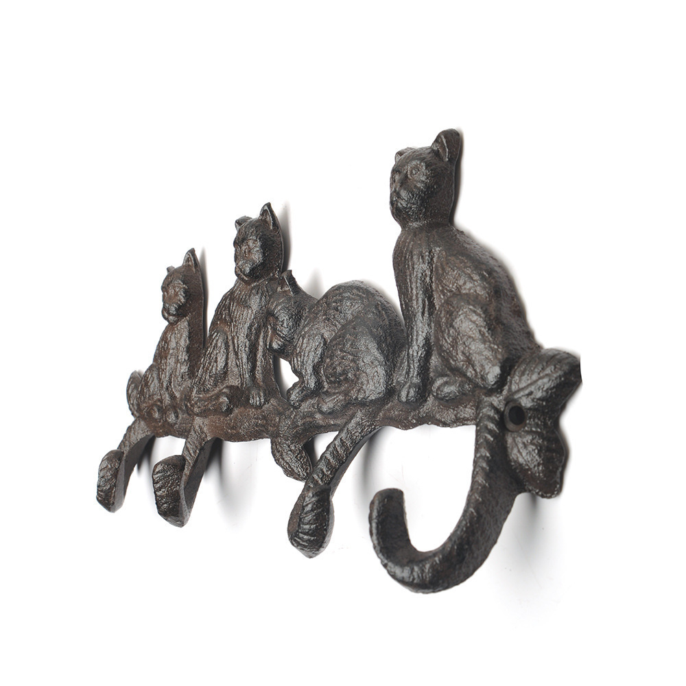 Decorative Antique Style Wall Mounted Cast Iron Coat Hook Rack with Cat Tail